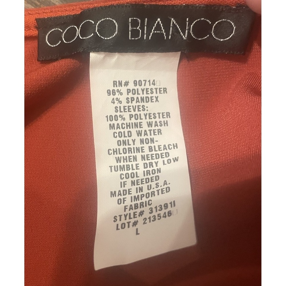 Coco Bianco Blouse Women's Rust Side Tie Ruched Long Sheer Sleeve Stretch Top‎ - Picture 6 of 6